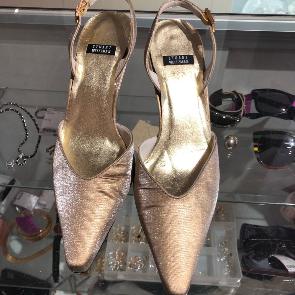 Worn once! Beautiful Stuart Weitzman gold with crystals.🔥